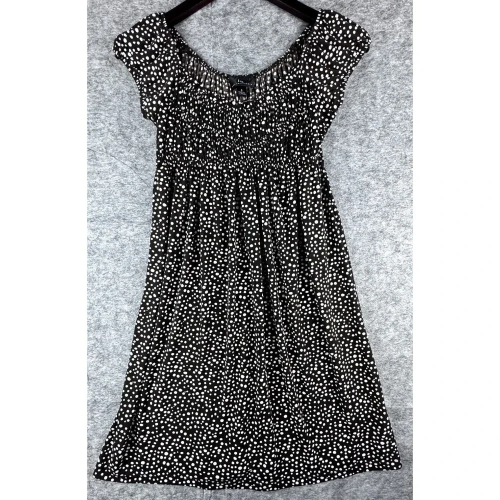IZ Byer California Women Brown with White polka dots Dress Empire Waist Sz Small - Picture 1 of 5